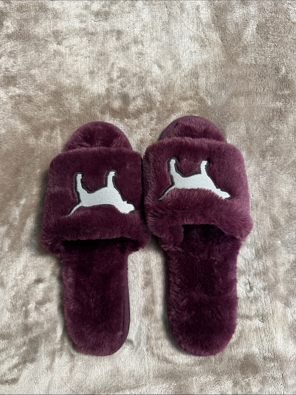 PINK Victoria’s Secret Slide Slippers with Dog Logo - Deep Plum